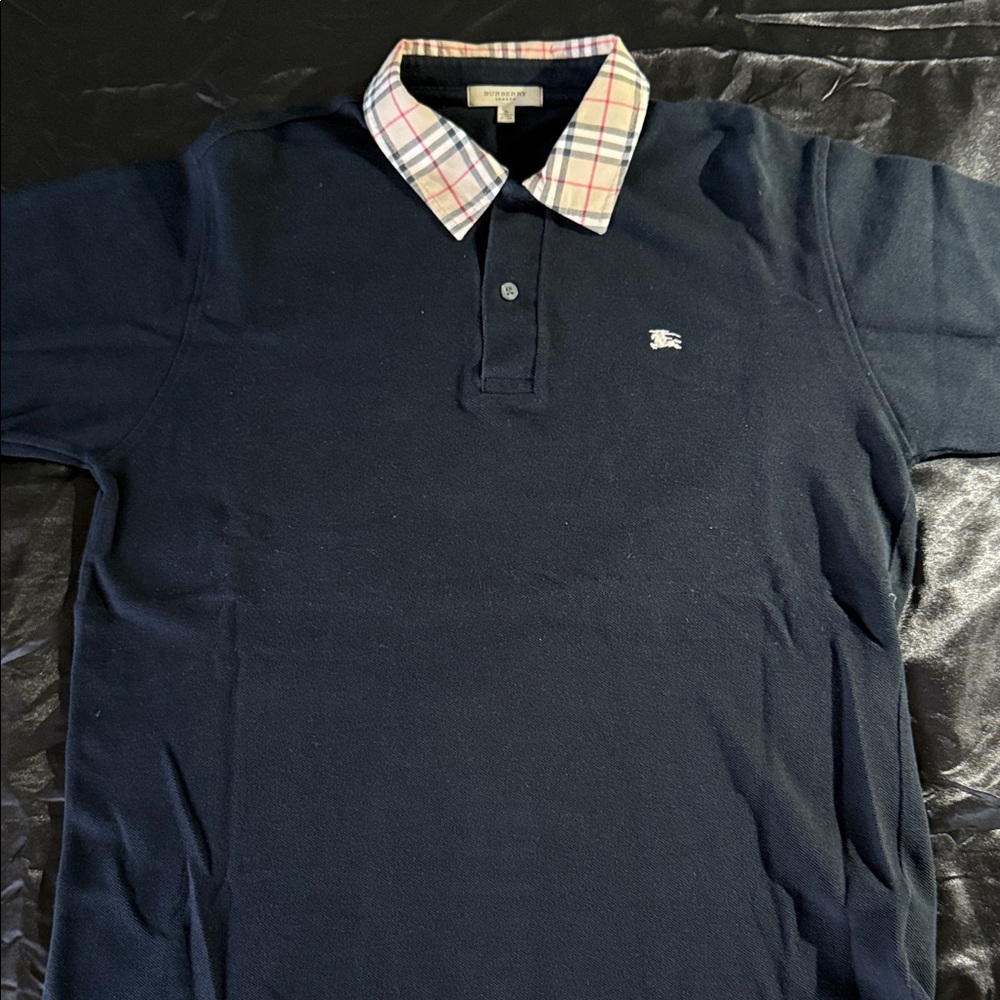 Burberry Black Polo with Checkered Collar